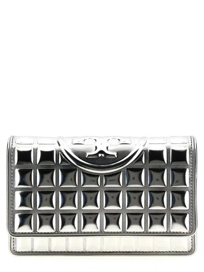 TORY BURCH TORY BURCH 'FLEMING METALLIC SQUARE QUILT' WALLET ON CHAIN