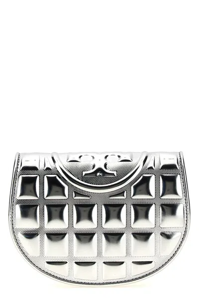TORY BURCH TORY BURCH 'FLEMING METALLIC SQUARE QUILT' WALLET ON CHAIN