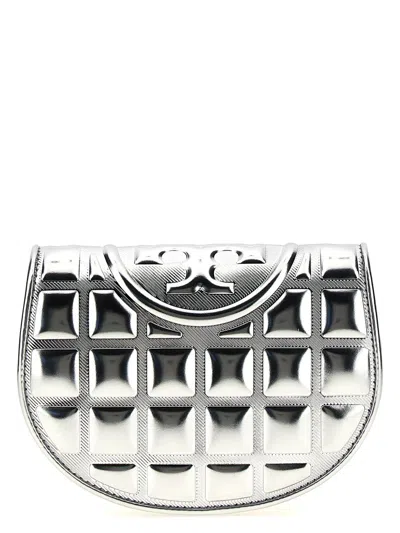 TORY BURCH TORY BURCH 'FLEMING METALLIC SQUARE QUILT' WALLET ON CHAIN