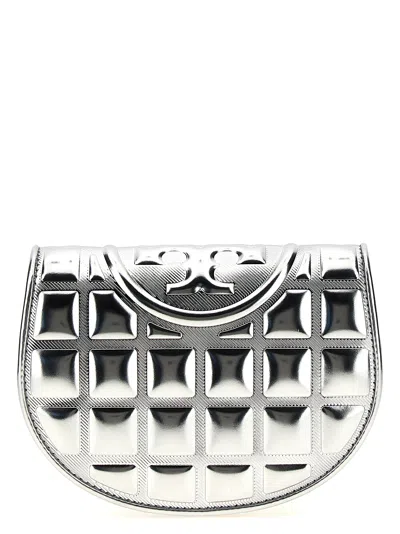 Tory Burch Fleming Metallic Square Quilt Wallets And Card Holders In Silver