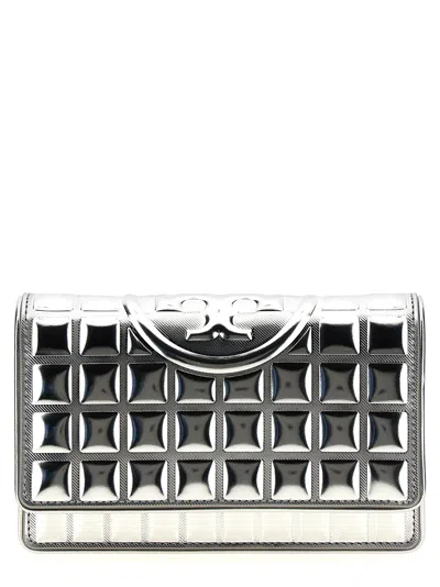 Tory Burch Fleming Metallic Square Quilt Wallets And Card Holders In Silver