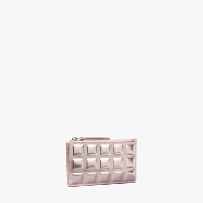 Tory Burch Fleming Metallic Square Quilt Zip Card Case In Sparkle Pink