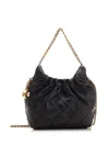 Tory Burch Mini Fleming Hobo Leather Shoulder Bag In Black