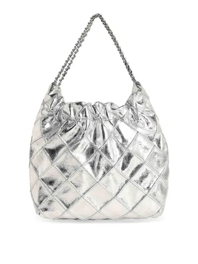 Tory Burch Fleming Mini Bag In Silver Leather