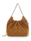 Tory Burch Fleming Mini Brown Shoulder Bag With Chain Strap And Metallic Pendant With Logo In Suede Woman In Brown