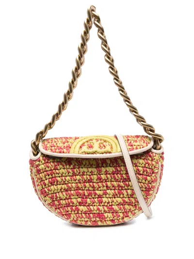 Tory Burch Mini Fleming Soft Crescent Crochet Shoulder Bag In Multi