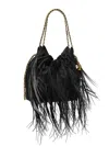 Tory Burch Mini Fleming Feather Drawstring Bag In Black