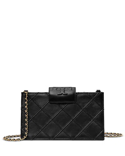 Tory Burch Fleming Mini Leather Chain Wallet In Black