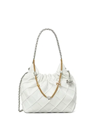 Tory Burch Fleming Mini Leather Hobo Bag In White