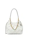 Tory Burch Fleming Mini Leather Hobo Bag In White