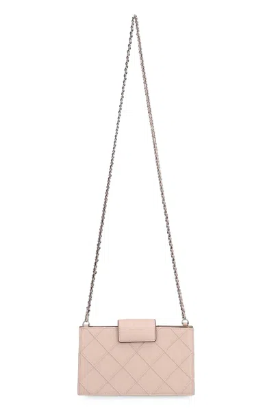 Tory Burch Fleming Mini Leather Wallet On Chain In Pink