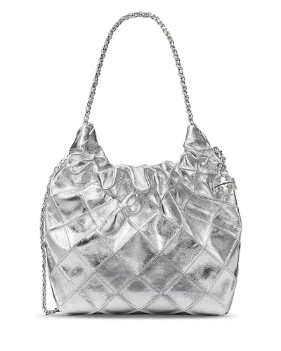 TORY BURCH FLEMING MINI METALLIC LEATHER HOBO BAG