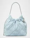 Tory Burch Fleming Mini Quilted Denim Hobo Bag In Seltzer