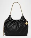 Tory Burch Fleming Mini Quilted Leather Hobo Bag In Black