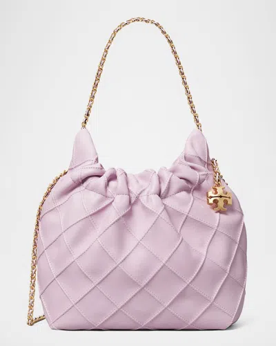 Tory Burch Fleming Mini Quilted Leather Hobo Bag In Pale Purple
