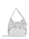 Tory Burch Fleming Mini Silver Colored Shoulder Bag With Chain Strap And Metallic Pendant With Logo In Leather  In Silver