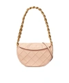 Tory Burch Mini Fleming Soft Caviar Leather Crescent Shoulder Bag In Nude