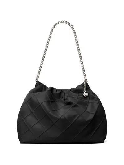 Tory Burch Fleming Nylon Hobo Bag In Black