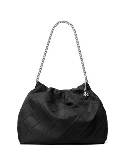 Tory Burch Fleming Nylon Hobo Bag In Black