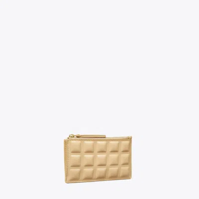 Tory Burch Fleming Patent Square Quilt Zip Card Case In Vanilla Soft Serve