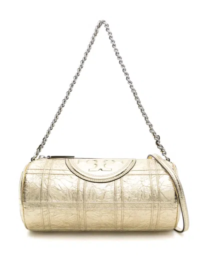 Tory Burch Fleming Piped-trim Metallic-leather Tote Bag In Gold