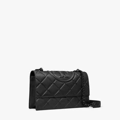 Tory Burch Fleming Polished-grain Convertible Shoulder Bag In Black/black