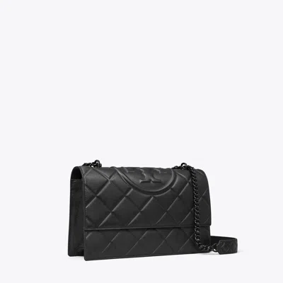 Tory Burch Fleming Polished-grain Shoulder Bag In Black