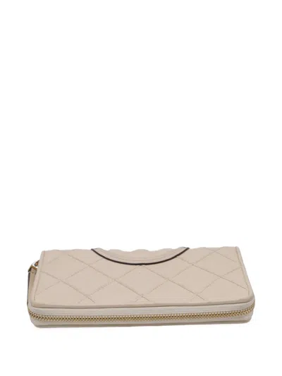 Pre-owned Tory Burch Fleming Quilted Continental Wallet In Neutrals