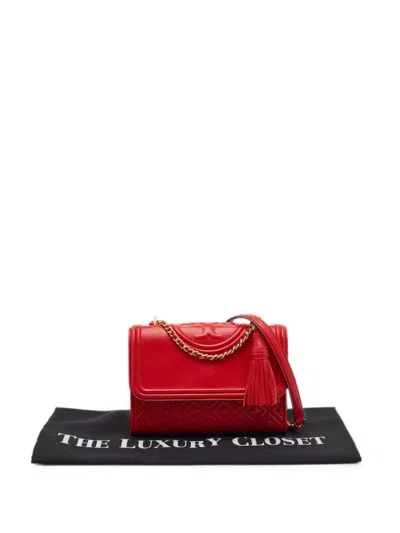 Pre-owned Tory Burch Fleming Quilted Crossbody Bag In Red