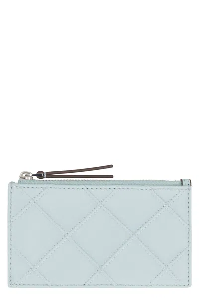 Tory Burch Fleming Quilted Leather Card Holder In Light Blue