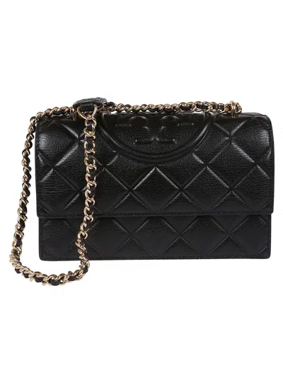 Tory Burch Fleming Quilted Leather Handbag In Black