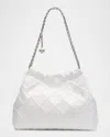 Tory Burch Fleming Distressed Quilted Leather Hobo Bag In Blanc