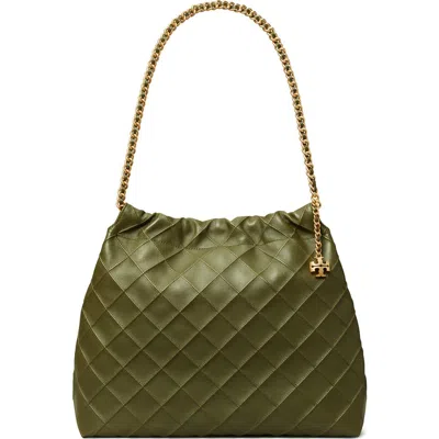 Tory Burch Fleming Quilted Leather Hobo Bag In Green