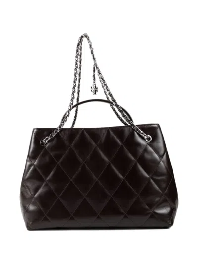 Tory Burch Fleming Quilted Leather Tote Bag In Brown