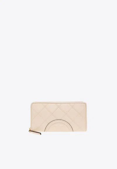 Tory Burch Fleming Quilted Leather Zip-around Wallet In Neutral