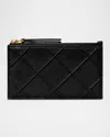Tory Burch Fleming Quilted Leather Zip Card Case In Black