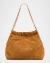 Tory Burch Fleming Quilted Suede Chain Hobo Bag