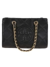Tory Burch Quilted Texture Mini Chain Tote In Black