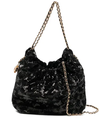 Tory Burch Fleming Sequin Mini Crossbody Bag In Black