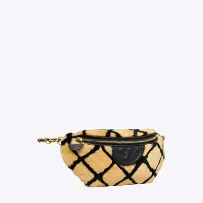 Tory Burch Fleming Shearling Convertible Belt Bag In Toffee