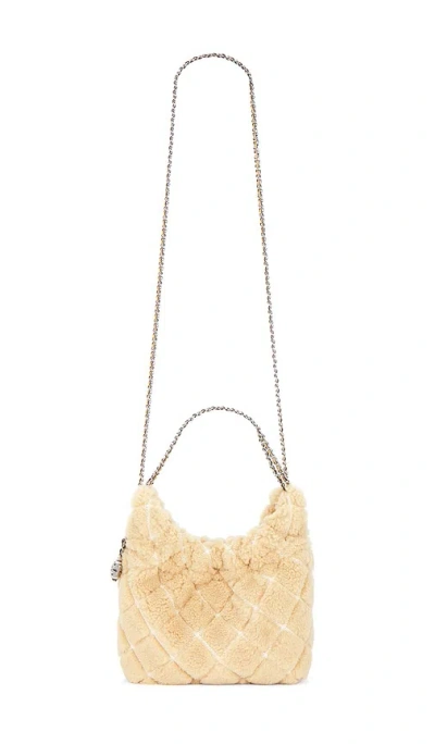 Tory Burch Fleming Shearling Mini Hobo Bag In Ivory