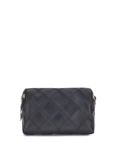 Tory Burch Fleming Black Diamond Quilted Shoulder Bag With Chain-link Shoulder Strap In Leather Woman