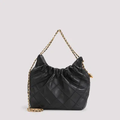 Tory Burch Fleming Mini Quilted Leather Hobo Bag In Black