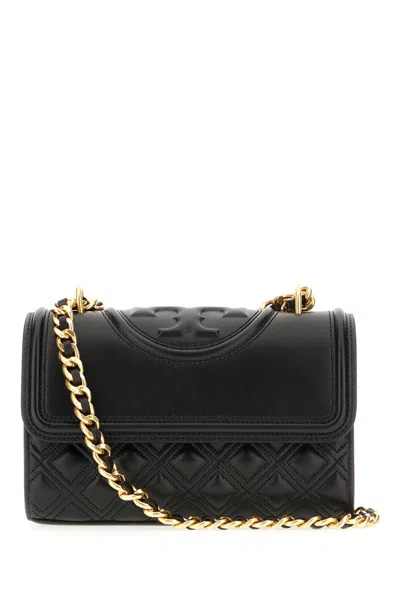 Tory Burch Fleming Black Diamond Quilted Mini Crossbody Bag With Chain-link Shoulder Strap In Leather Woman