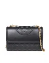 Tory Burch Fleming Shoulder Strap In Black Leather In Black