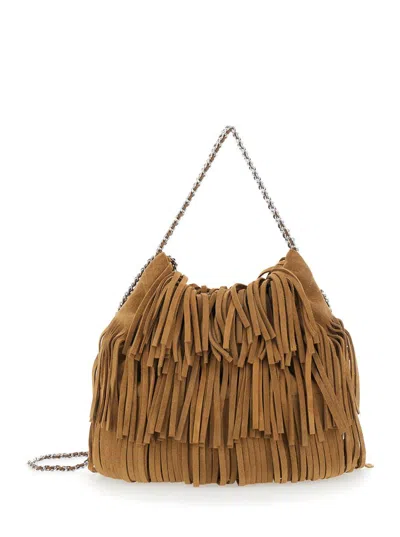 TORY BURCH 'FLEMING SMALL' BROWN SHOULDER BAG WITH CHAIN STRAP AND FRINGE DESIGN IN SUEDE WOMAN
