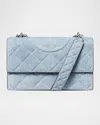 Tory Burch Fleming Small Convertible Denim Shoulder Bag In Medium Wash Denim