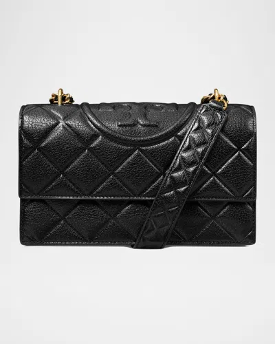 Tory Burch Fleming Small Convertible Leather Shoulder Bag In Black
