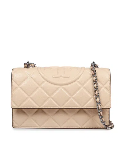 Tory Burch Fleming Small Leather Crossbody Bag Color Vanilla In Neutrals