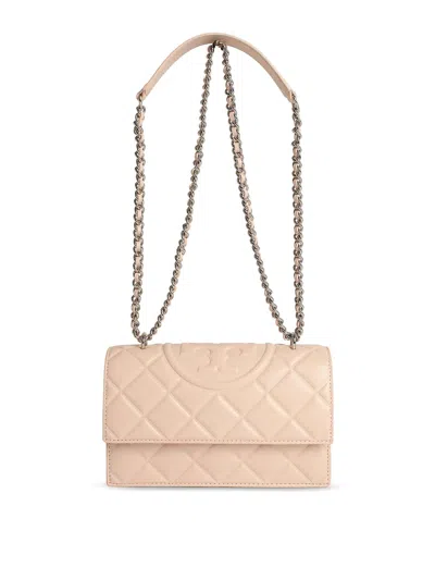 Tory Burch Fleming Small Pink Leather Crossbody Bag In Nude
